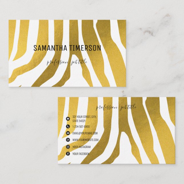 Elegant Gold Zebra Stripes Modern Professional Business Card (Front/Back)