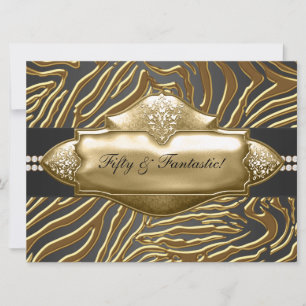 Elegant Gold Zebra Womans 50th Birthday Party Invitation