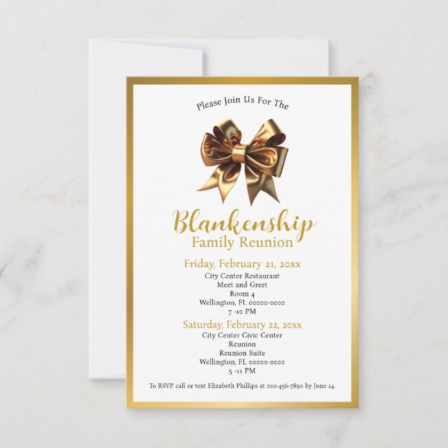 Elegant Golden: 2-Day Family Reunion Invitation (Front)