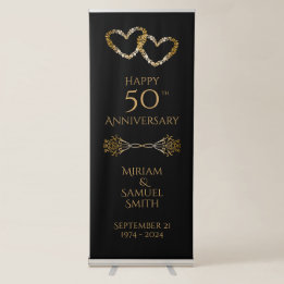 Elegant Golden 50th Anniversary Custom Party Retractable Banner