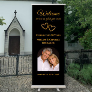 Elegant Golden 50th Anniversary Party Custom Retractable Banner