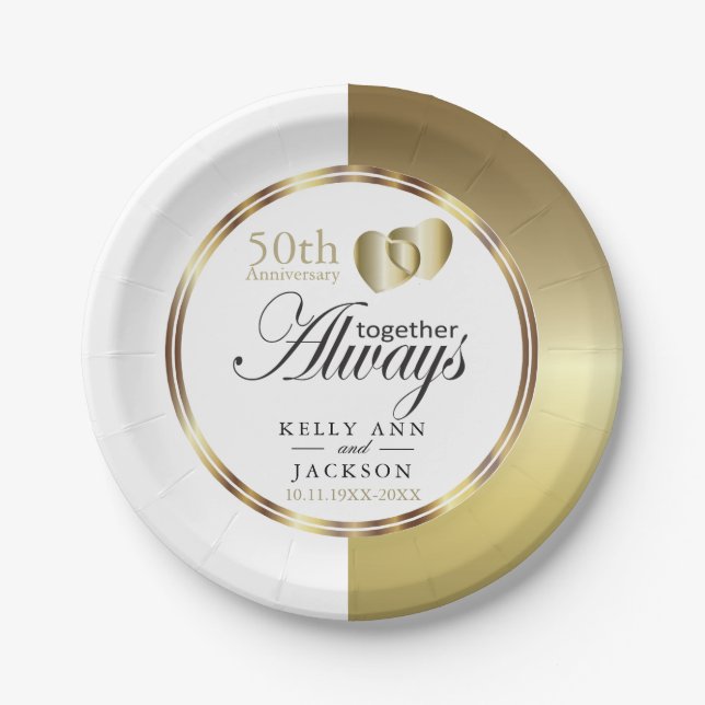 Elegant Golden 50th Heart Design Paper Plate (Front)