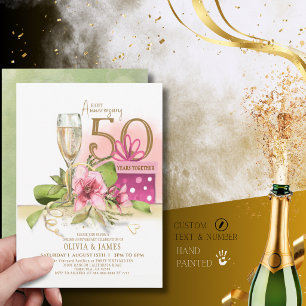 Elegant Golden 50th Wedding Anniversary Champagne  Invitation