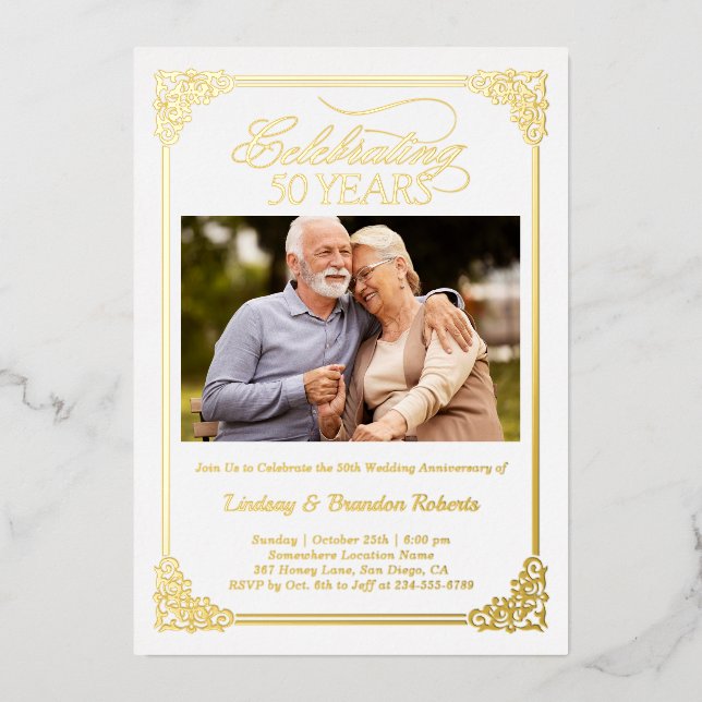 Elegant Golden 50th Wedding Anniversary Photo (Front)