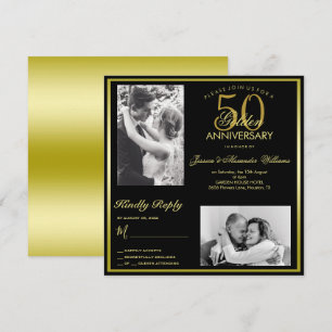 Elegant Golden 50th Wedding Anniversary Photo  Invitation