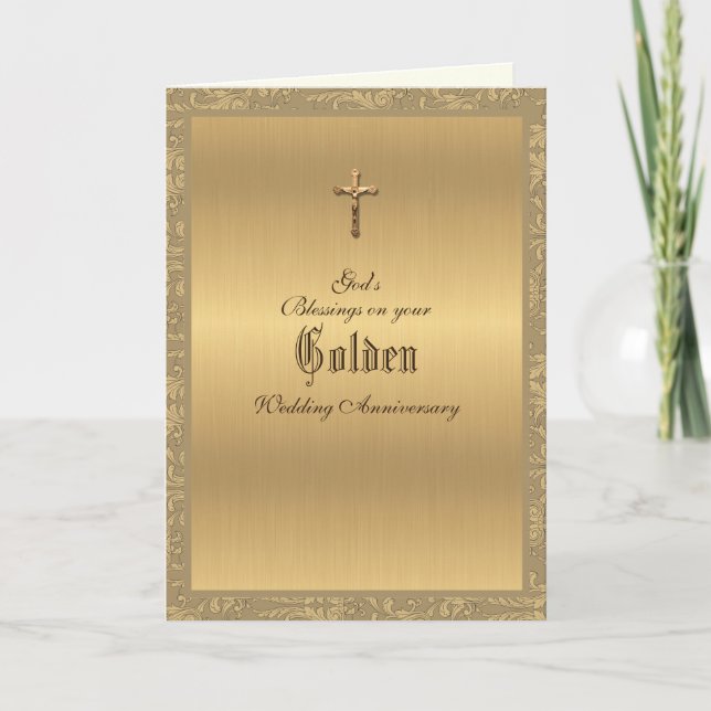 Elegant Golden 50th Wedding Anniversary Religious Card (Front)