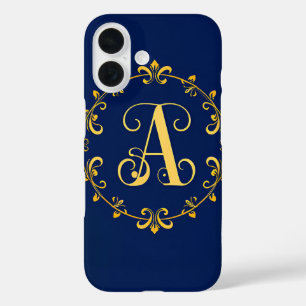 Elegant Golden A Letter Monogram iPhone 16 Case