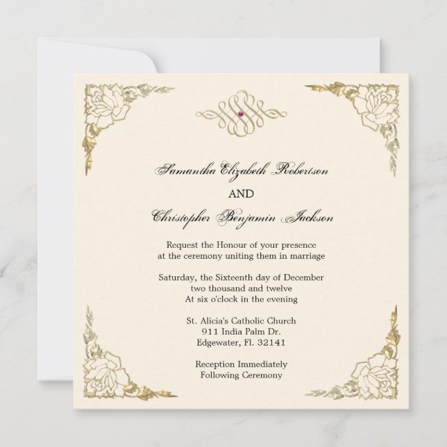 Elegant Golden Accent Gold Wedding Invite (Front)