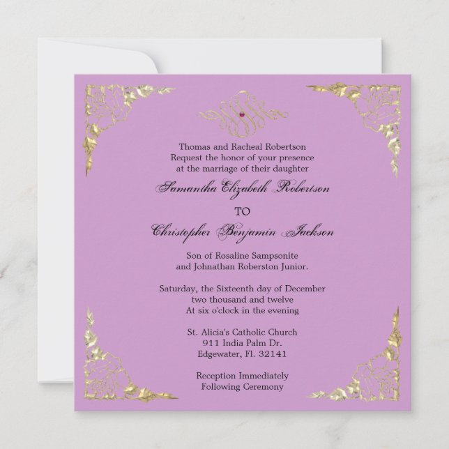 Elegant Golden Accent Gold Wedding Invite (Front)