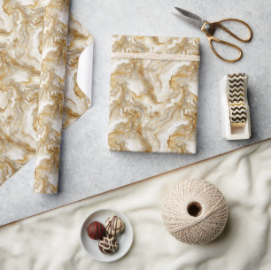 Elegant Golden and Beige Fluid Marble 2D Pattern Wrapping Paper