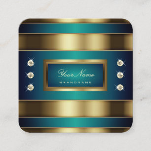 Elegant Golden and Blue Teal Gradient Professional Square Business Card