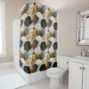Elegant Golden and Charcoal Scallop Shell Pattern Shower Curtain