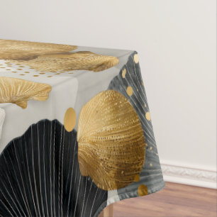 Elegant Golden and Charcoal Scallop Shell Pattern Tablecloth