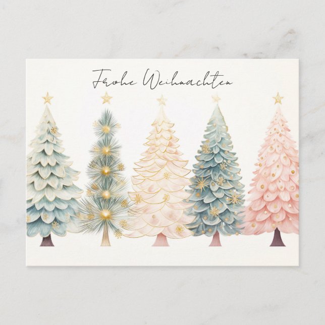 Elegant golden and green Christmas trees Postcard (Front)