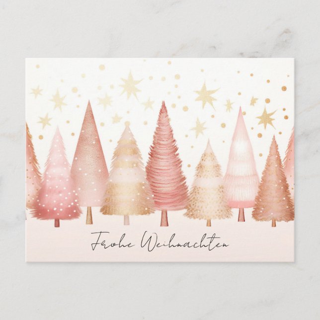 Elegant golden and green Christmas trees Postcard (Front)
