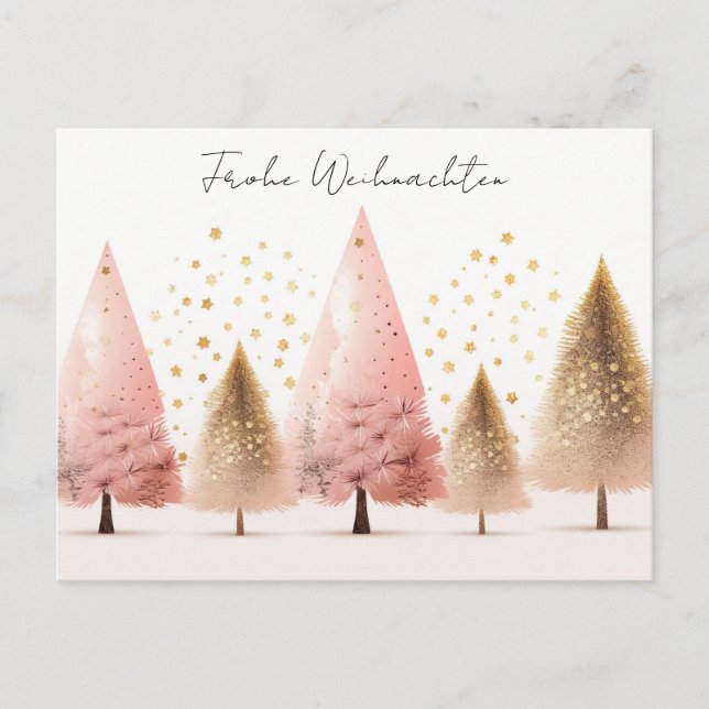Elegant golden and pink Christmas trees Postcard (Front)