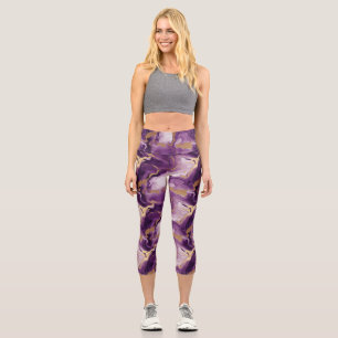 Elegant golden and purple vets capri leggings