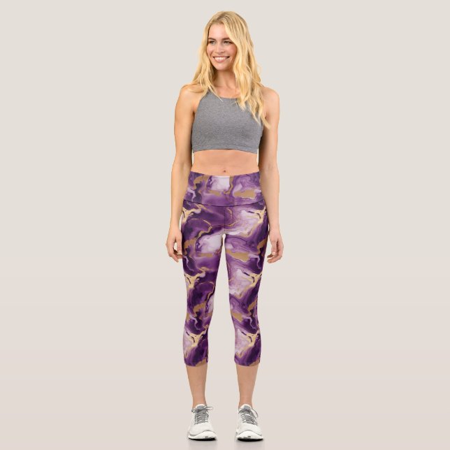Elegant golden and purple vets capri leggings (Front)