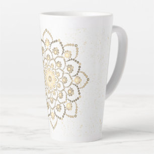 Elegant Golden and White Dot Mandala Latte Mug