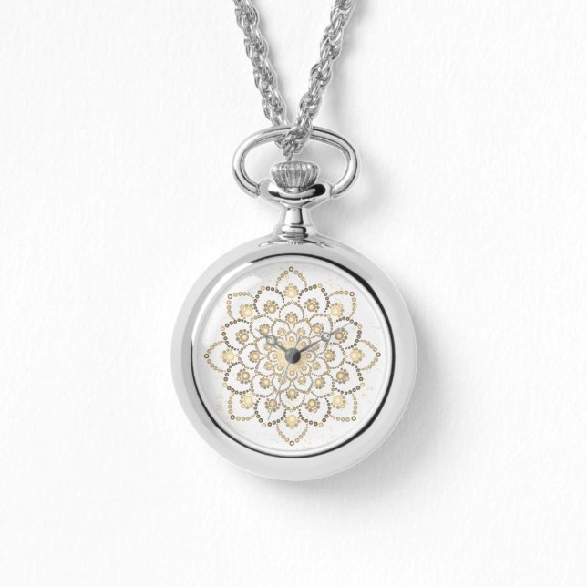 Elegant Golden and White Dot Mandala Watch (Front)