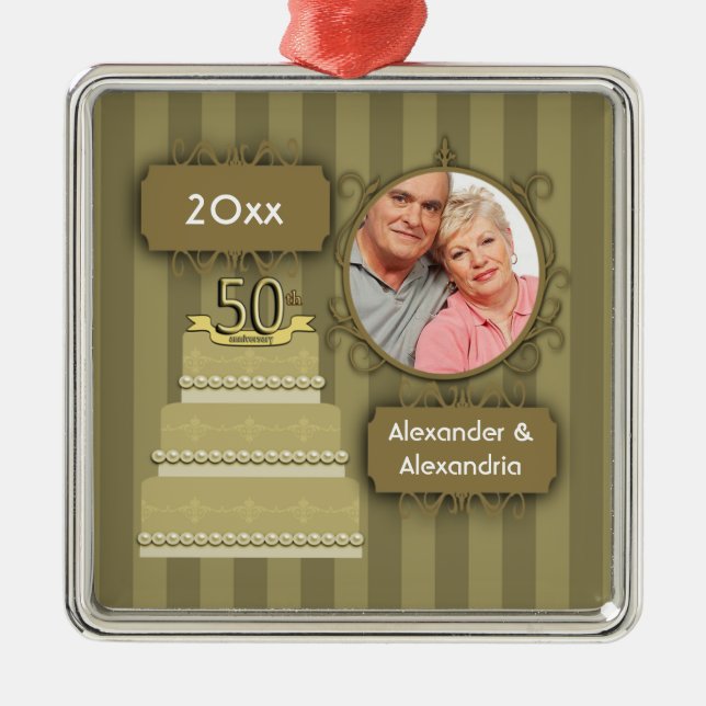 Elegant Golden Anniversary Christmas Ornament (Front)