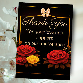 Elegant Golden Anniversary red roses Thank You Card