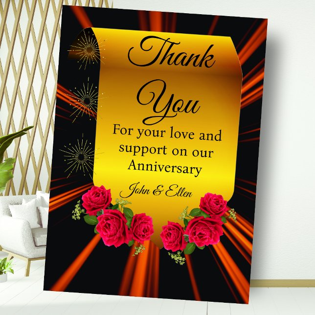 Elegant Golden Anniversary with Roses  Thank You Card (Creator Uploaded)