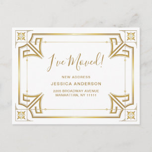 Elegant Golden Art Deco Moving Announcement Postcard