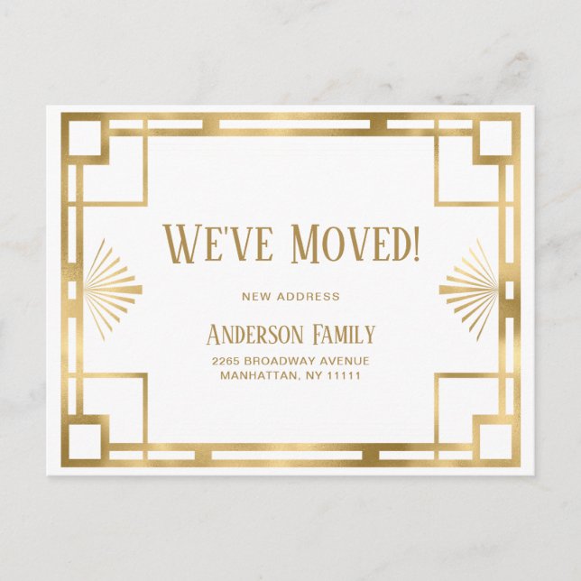 Elegant Golden Art Deco Moving Announcement Postcard (Front)