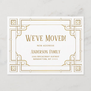 Elegant Golden Art Deco Moving Announcement Postcard