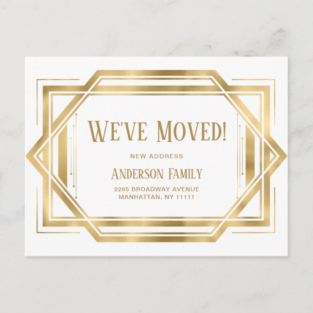 Elegant Golden Art Deco Moving Announcement Postcard (Front)