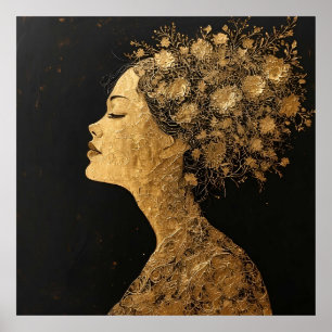 Elegant Golden Art of a Woman's Profile Poster