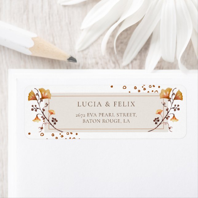 Elegant Golden Autumn Leaf Wedding Return Address (Insitu)