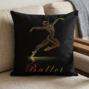 Elegant Golden Ballet Dancer Line Art Illustration Cushion
