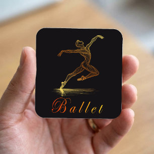 Elegant Golden Ballet Dancer Line Art Illustration Square Sticker