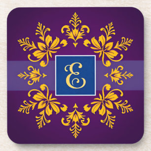 Elegant Golden Baroque Letter E Coaster