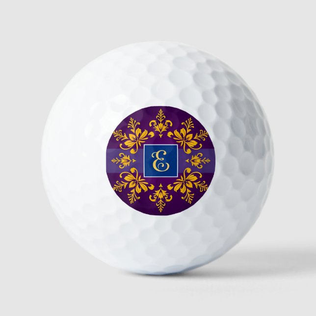 Elegant Golden Baroque Letter E Golf Balls (Front)