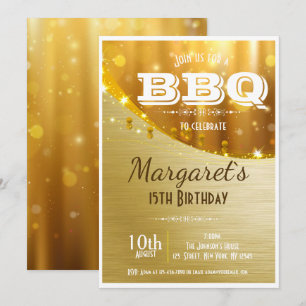 Elegant Golden BBQ Birthday Party Invite