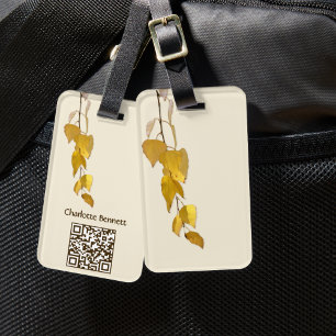 Elegant Golden Birch Leaves Christmas Gift Luggage Tag