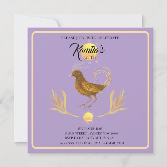 elegant golden bird  Invitation (Front)