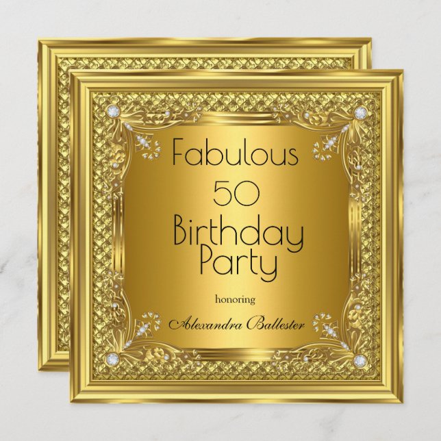 Elegant Golden Birthday Party Gold Diamonds Invitation (Front/Back)
