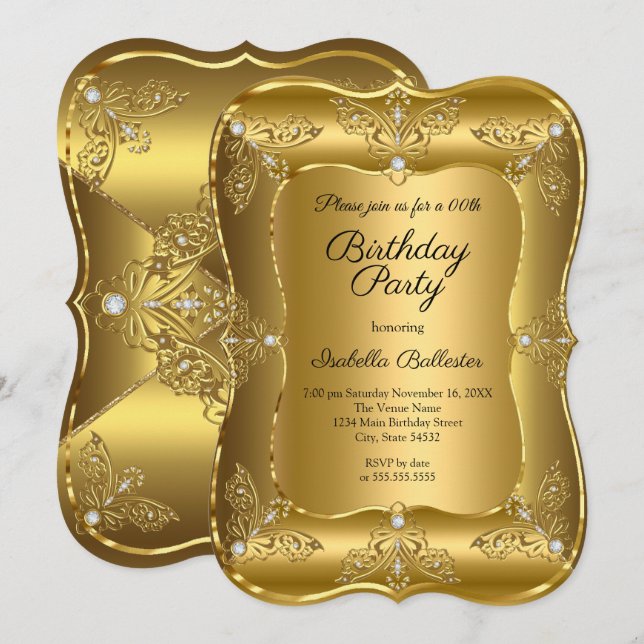 Elegant Golden Birthday Party Gold Elite Diamond Invitation (Front/Back)