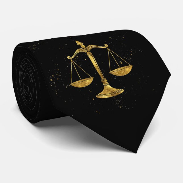 Elegant Golden  -  Black   Libra    Zodiac  Tie (Rolled)