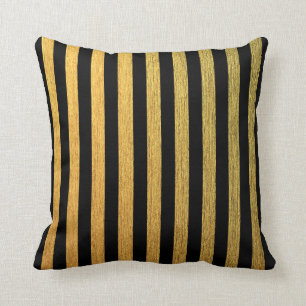 Elegant Golden Black striped pattern Cushion