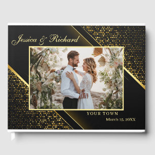 Elegant Golden Black Wedding PHOTO Guest Book