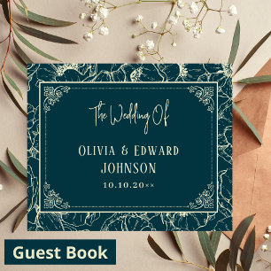 Elegant Golden Bloom Wedding Guest Book