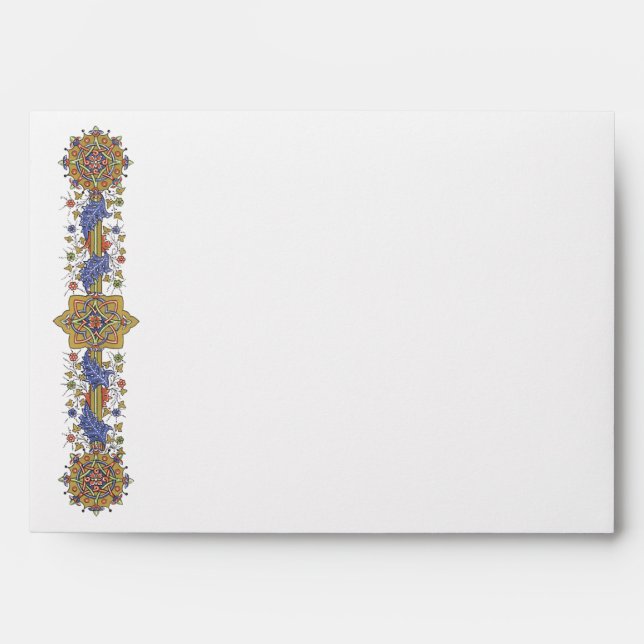 Elegant Golden Border with Blue Leaves Envelopes (Front)