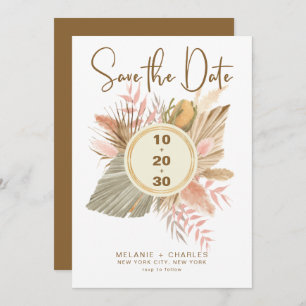 Elegant Golden Brown Pampas Grass Boho Foliage Save The Date
