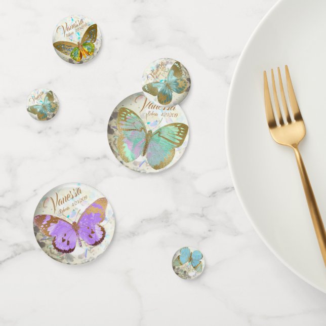 Elegant Golden Butterflies Personalised Name Date Confetti (Group)