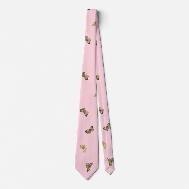 Elegant Golden Butterflies Pink Pattern Tie (Front)